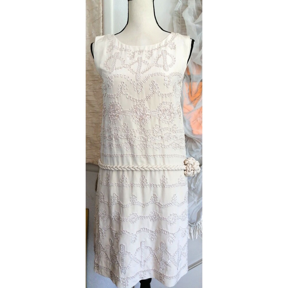 Bcbg Max Azria Runway Drop Waist Silk Soutache Flapper 20's Style Dress Size S
